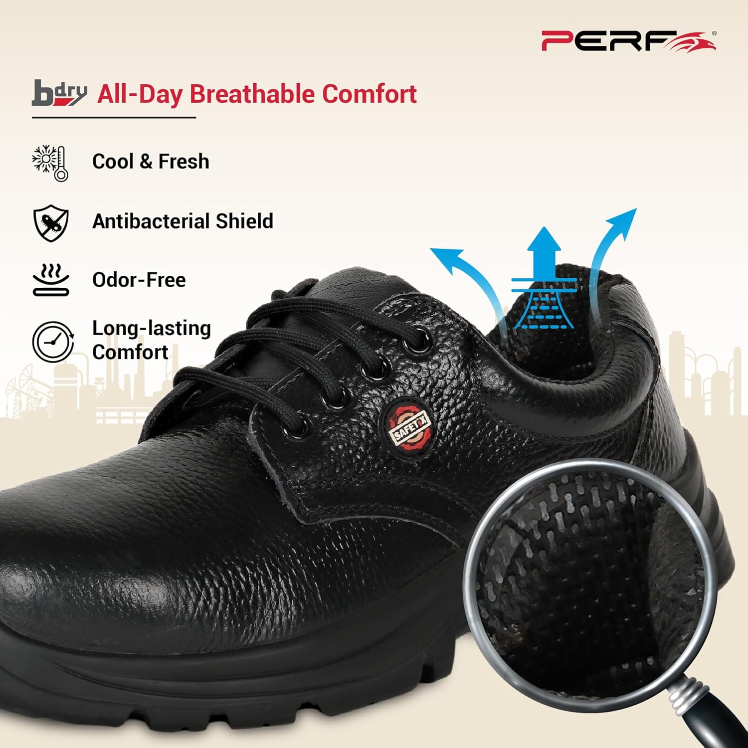 PERF Rapid Safety Shoes - Lightweight Work Footwear with Steel Toe Cap, Anti-Slip Sole, and Breathable Lining for Construction & Industrial Use