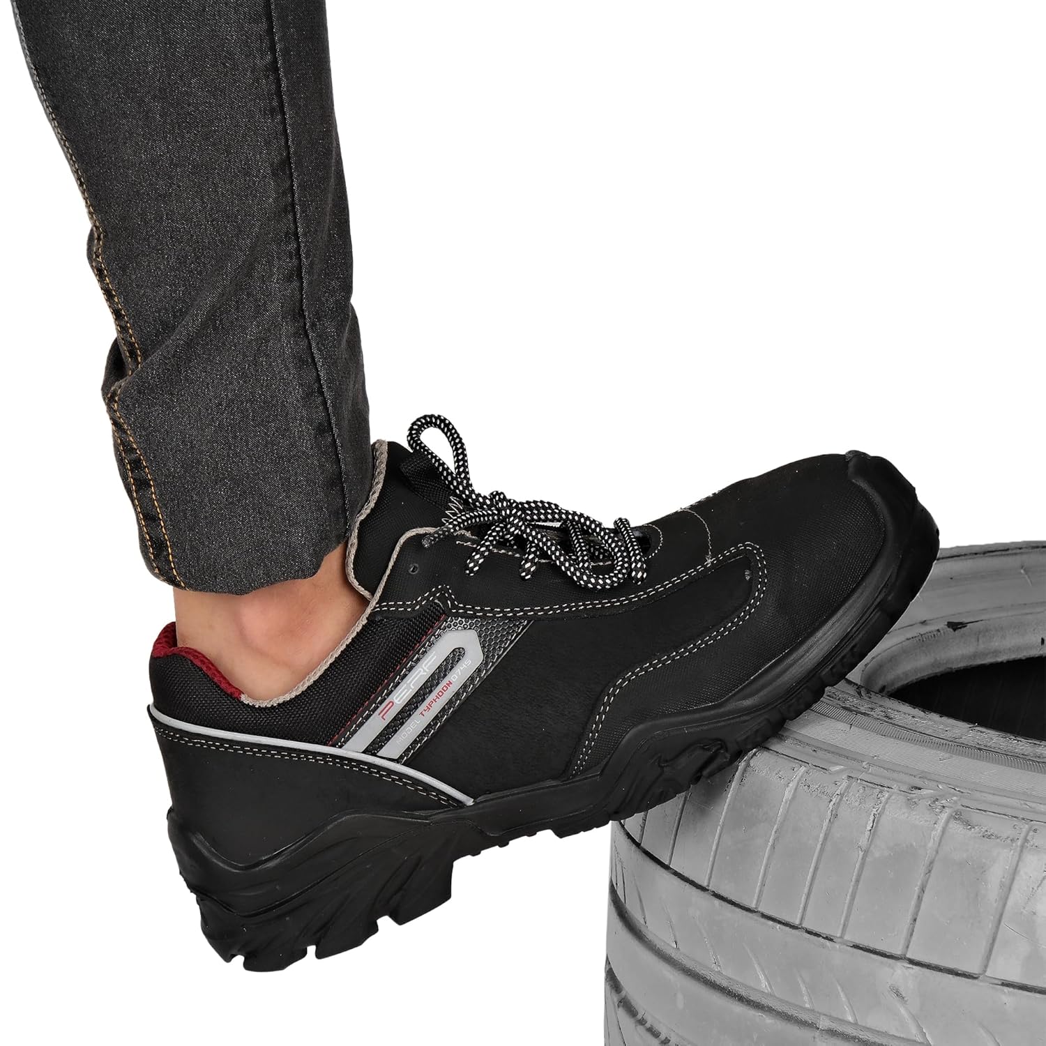 PERF Typhoon Low Ankle Safety Shoes - Water-Repellent Diamond Leather Work Boots, Breathable Lining, Lightweight for Outdoor Performance