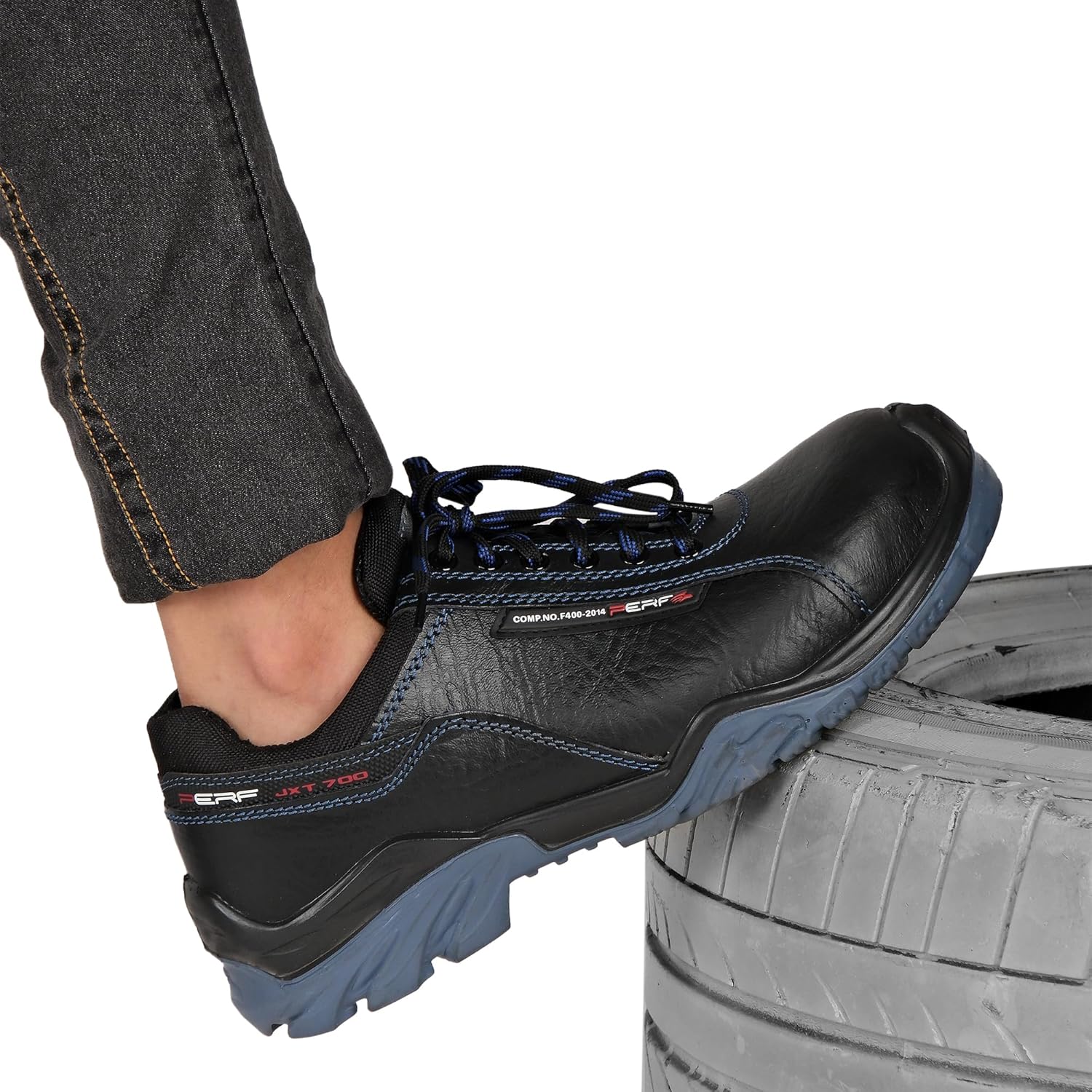 PERF Tornado G SB - Water-Repellent Leather Safety Shoe with Non-Metallic Toe Cap, Breathable Lining, Cushioned Footbed, and Durable PU Double Density Sole - Work Shoe for Men.