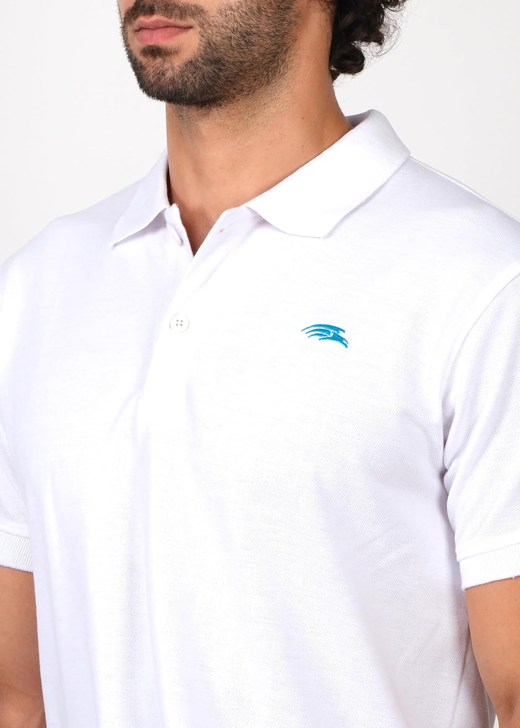 PERF Men's Polo T-Shirt - Cotton Rich, Stylish & Comfortable Polo, White & Sky Blue