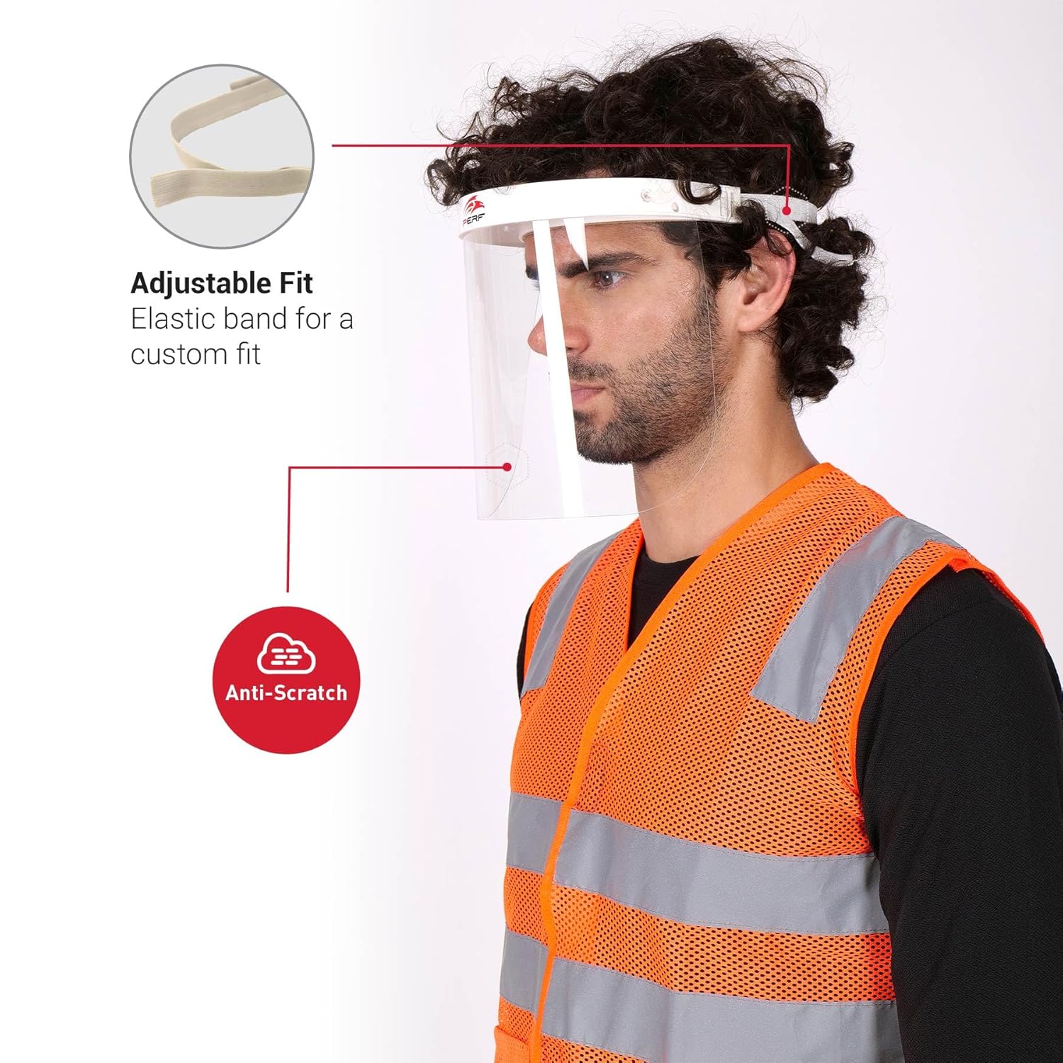 PERF Face Shield | Anti Scratch | High-Impact Resistant Polycarbonate Visor | Comfortable Adjustable Elastic Band with Replaceable Polycarbonate Visor