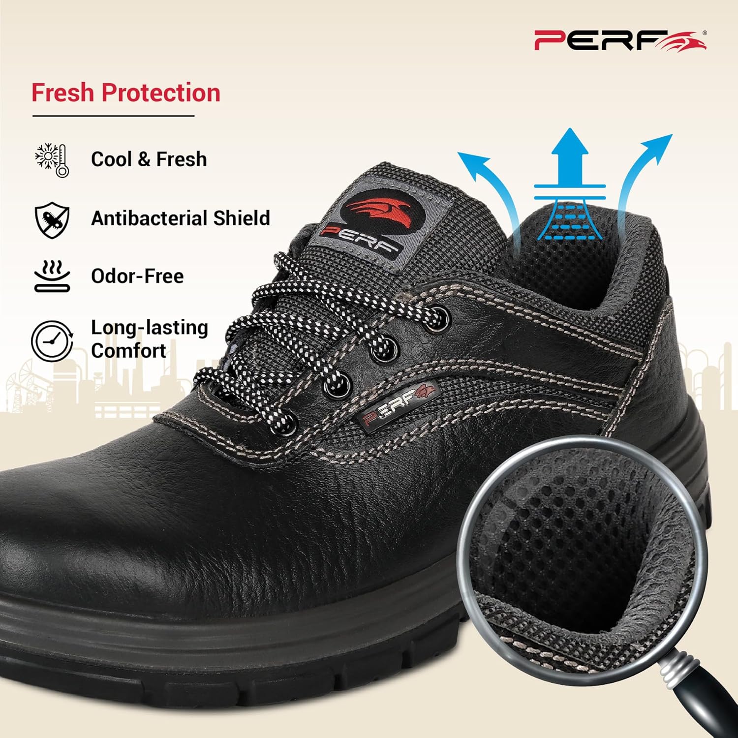 PERF Spike Low Ankle Safety Shoes - Lightweight Work Footwear with Steel Toe Cap, Anti-Slip Sole, and Breathable Lining for Construction & Industrial Use