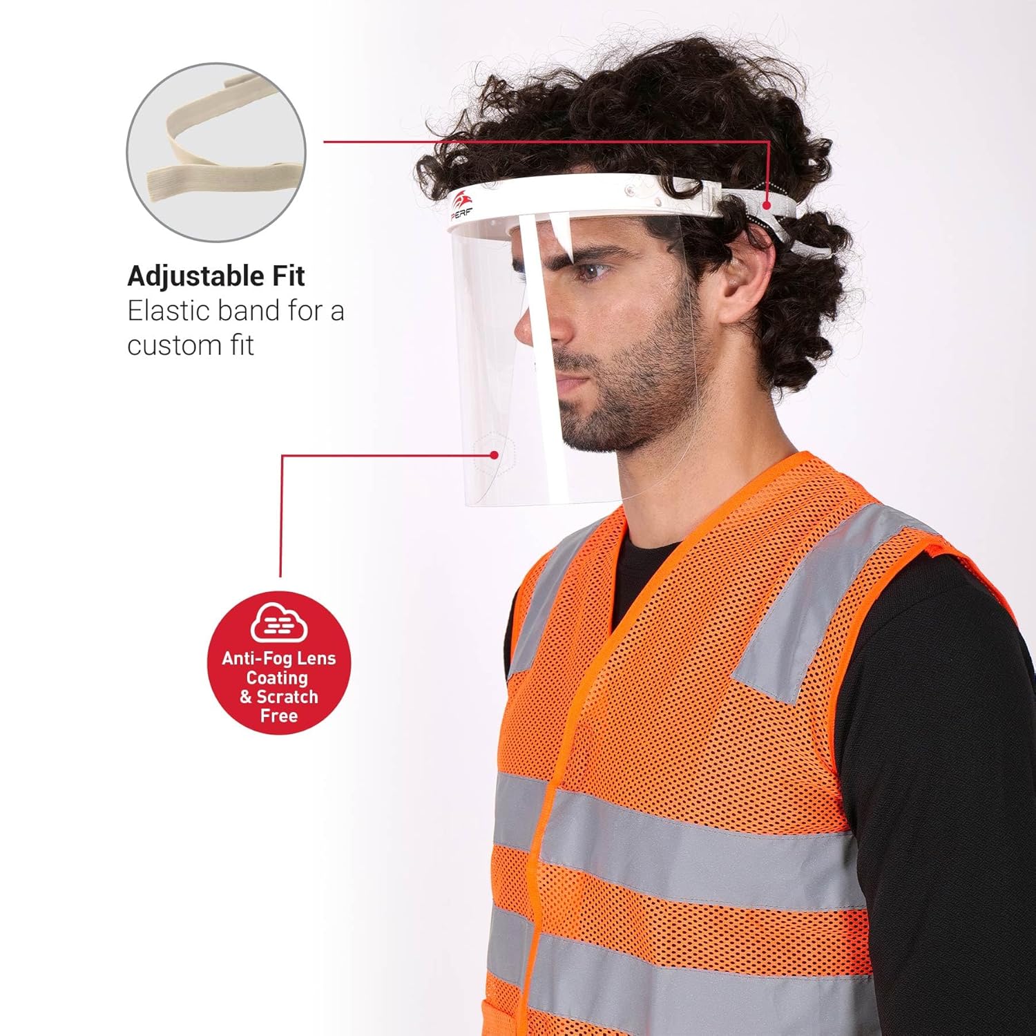 PERF Face Shield | Anti Fog and Anti Scratch | High-Impact Resistant Polycarbonate Visor | Comfortable Adjustable Elastic Band with Replaceable Polycarbonate Visor