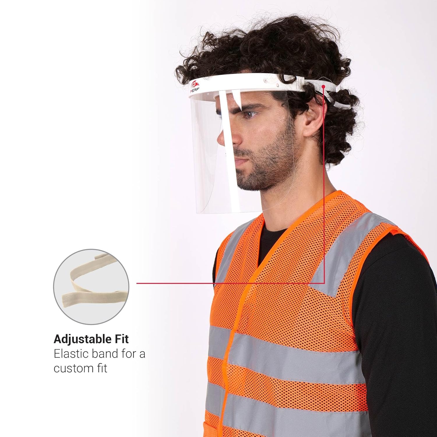 PERF Face Shield | High-Impact Resistant Polycarbonate Visor | Comfortable Adjustable Elastic Band with Replaceable Polycarbonate Visor (One Complete Face Shield + 10 Replaceable Visors)