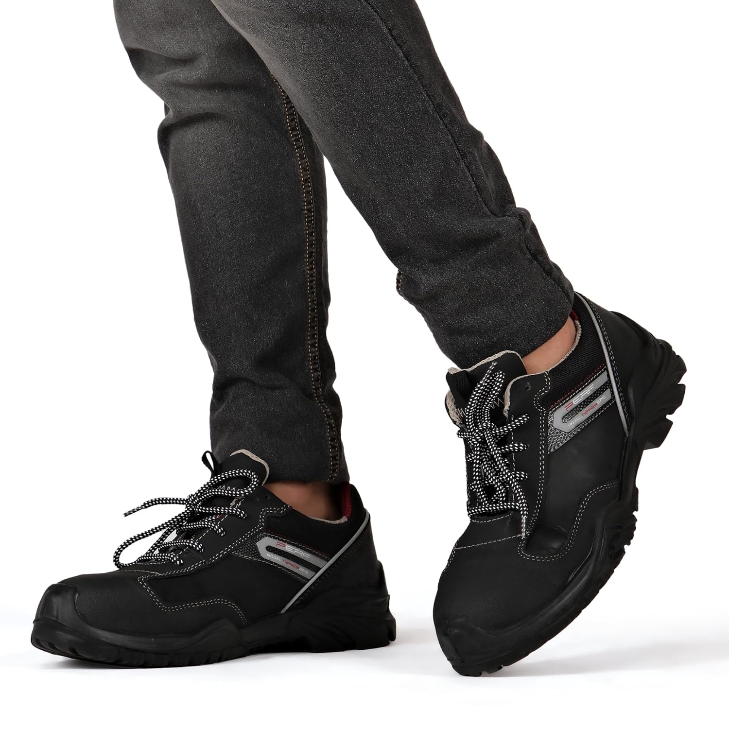 PERF Typhoon Low Ankle Safety Shoes - Water-Repellent Diamond Leather Work Boots, Breathable Lining, Lightweight for Outdoor Performance