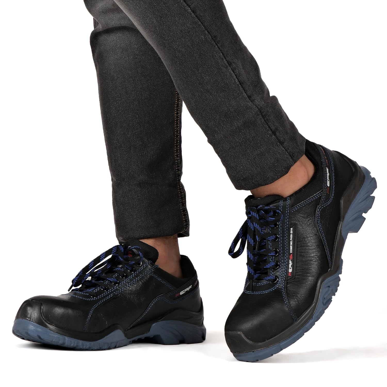 PERF Tornado G SB - Water-Repellent Leather Safety Shoe with Non-Metallic Toe Cap, Breathable Lining, Cushioned Footbed, and Durable PU Double Density Sole - Work Shoe for Men.