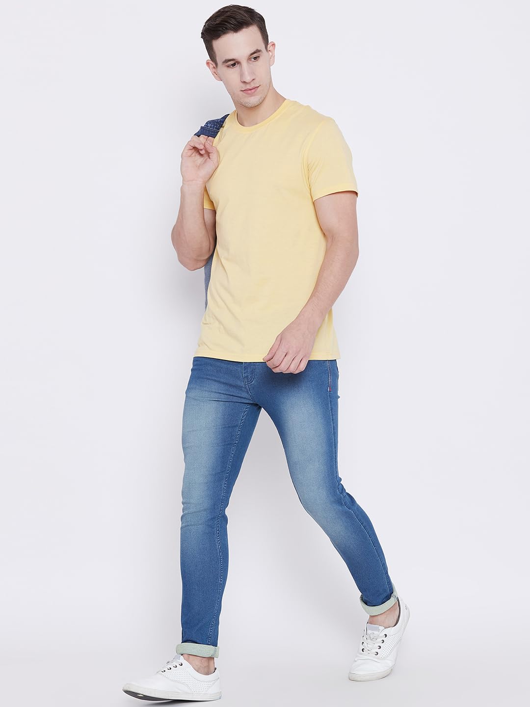 PERF Faded Light Blue Regular Fit Denim Jeans for Men | Stretchable Denim with Lycra | Casual and Everyday Wear