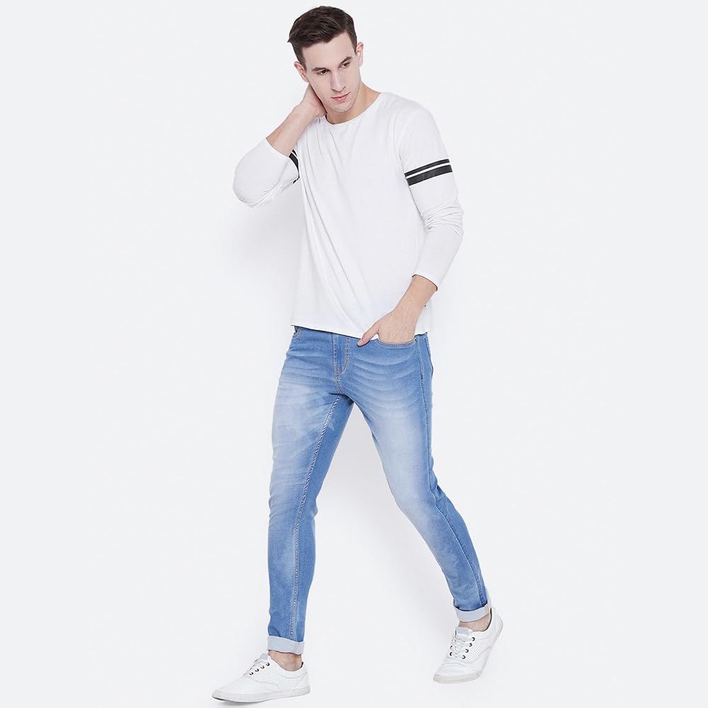 PERF Men's Faded Slim Jogger Jeans with Whiskering, Stretchable Lycra Denim, Dark Black