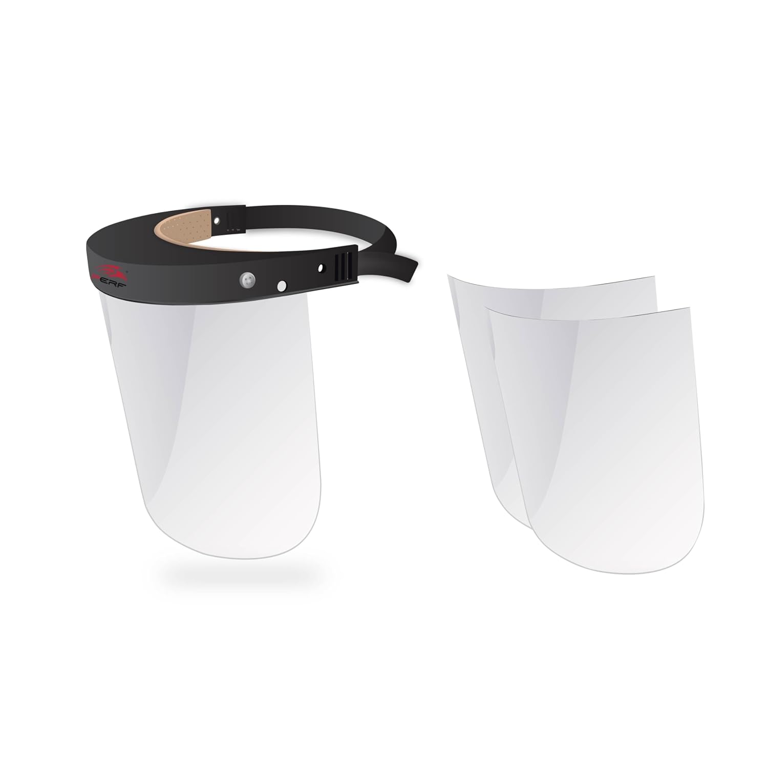 PERF Face Shield | High-Impact Resistant Polycarbonate Visor | Comfortable Adjustable Elastic Band with Replaceable Polycarbonate Visor (One Complete Face Shield + 2 Replaceable Visors)