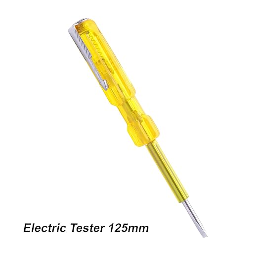 PERF Electric Tester 125mm - Yellow, Carbon Steel Blade, Transparent Handle, Plated Finish for Precision Electrical Testing