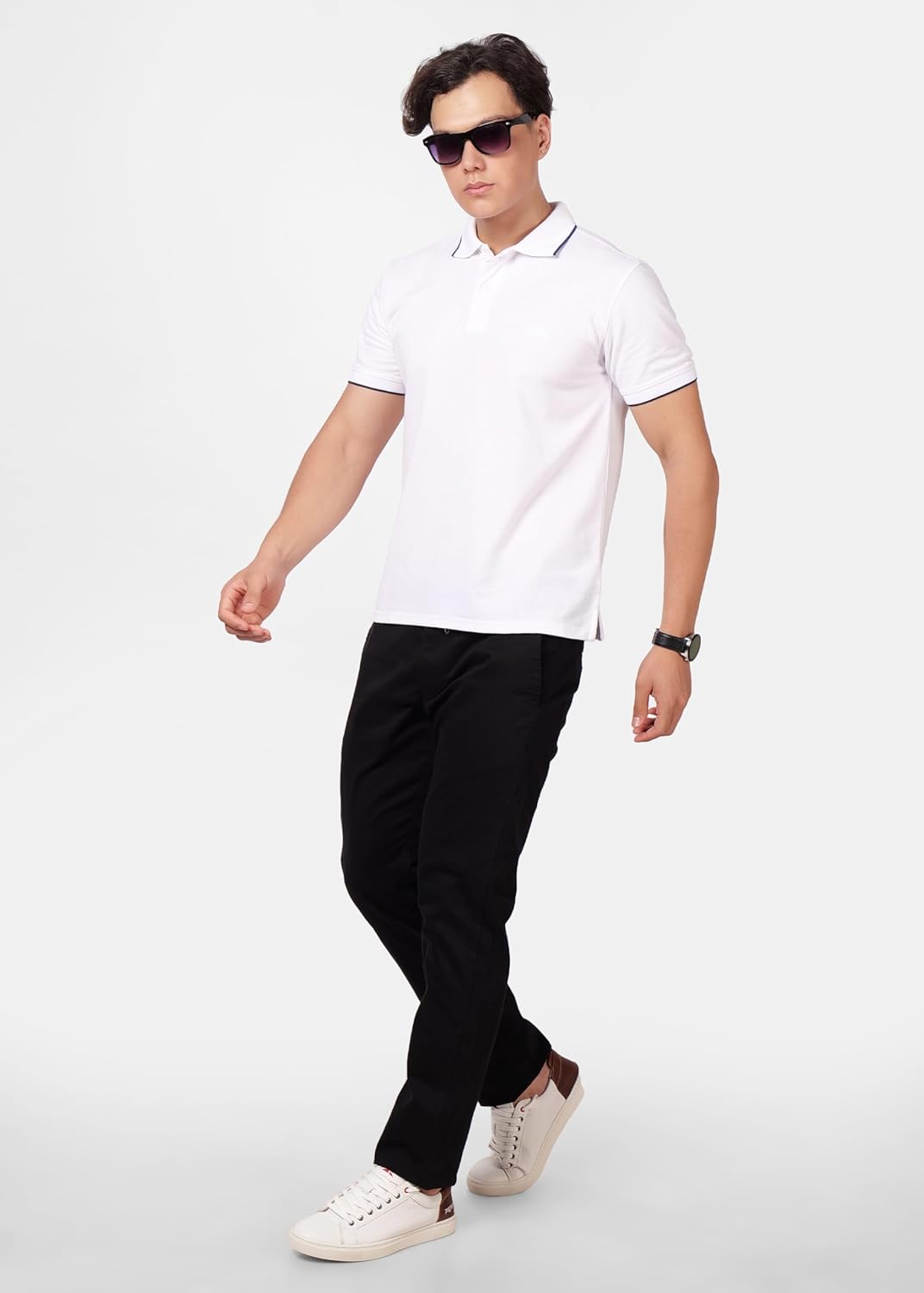 PERF Men's Waffle Polo T-Shirt with Tipping | Stylish Cotton-Polyester Blend Polo for Casual & Activewear
