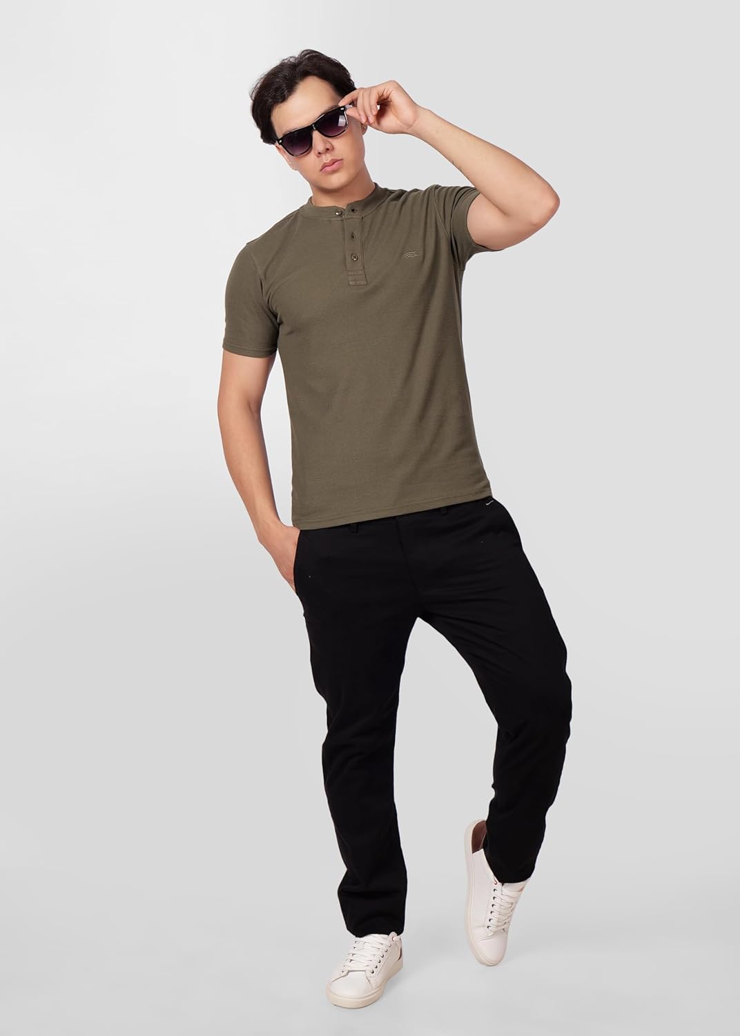 PERF Men's Henley Neck T-Shirt | Cotton Blend Casual Slim Fit Shirt | Half Sleeve Stylish Everyday Tee