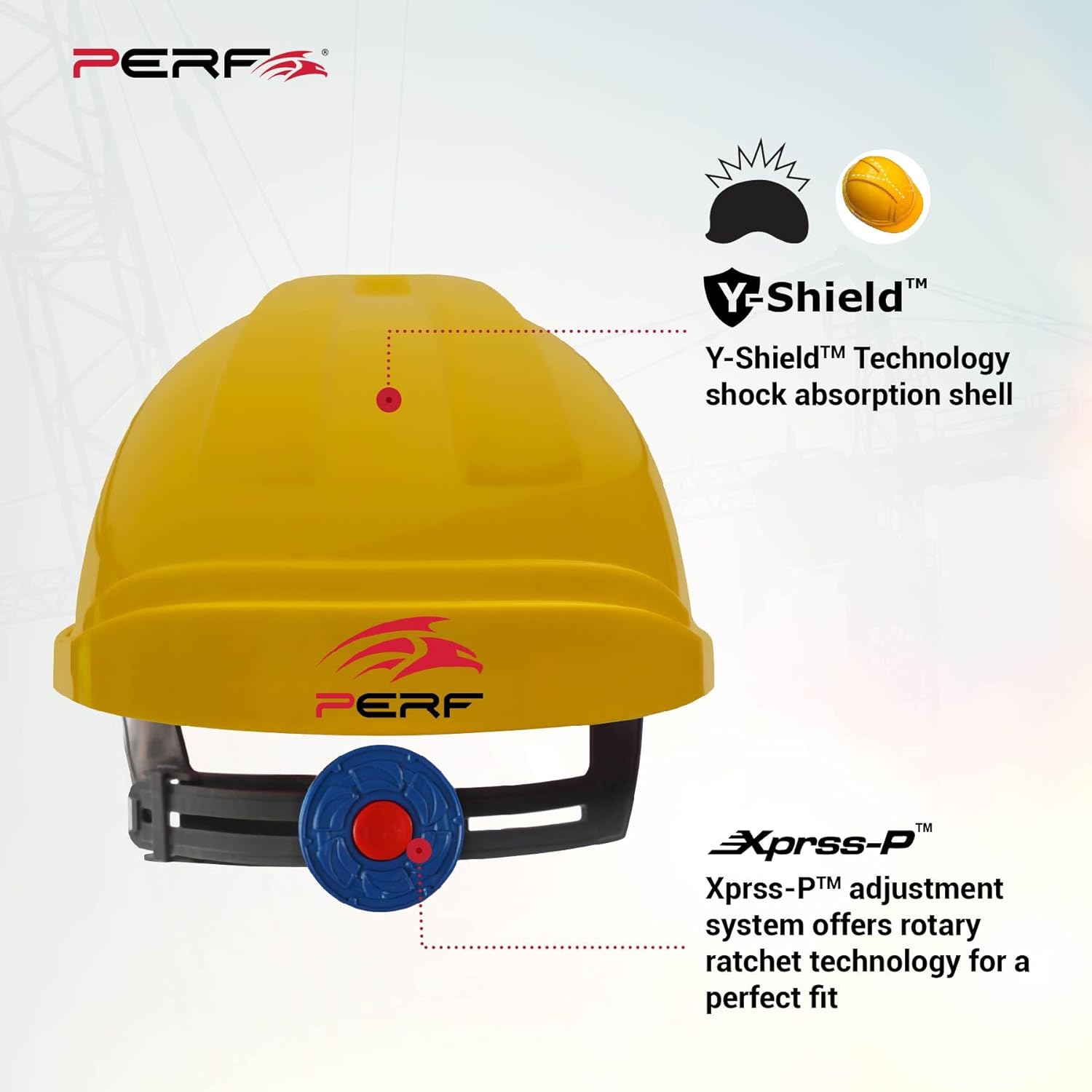 PERF Safety Helmet for Construction & Outdoor Work|Easy 3D Fitting System for Any Head Size|Lightweight|8-Point Support Impact Absorption Sweatband|X PrssP NV (Yellow)