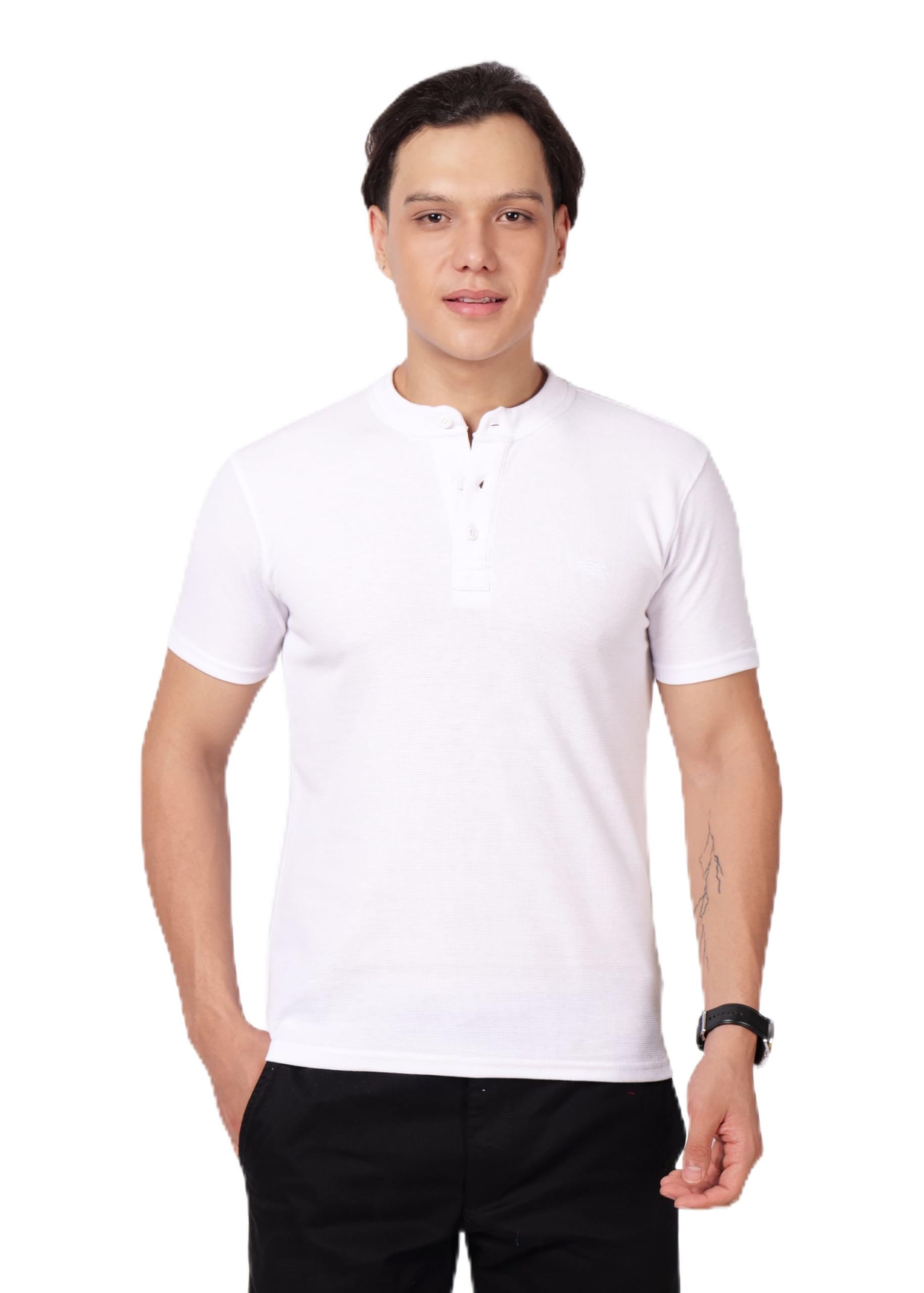 PERF Men's Henley Neck T-Shirt | Cotton Blend Casual Slim Fit Shirt | Half Sleeve Stylish Everyday Tee