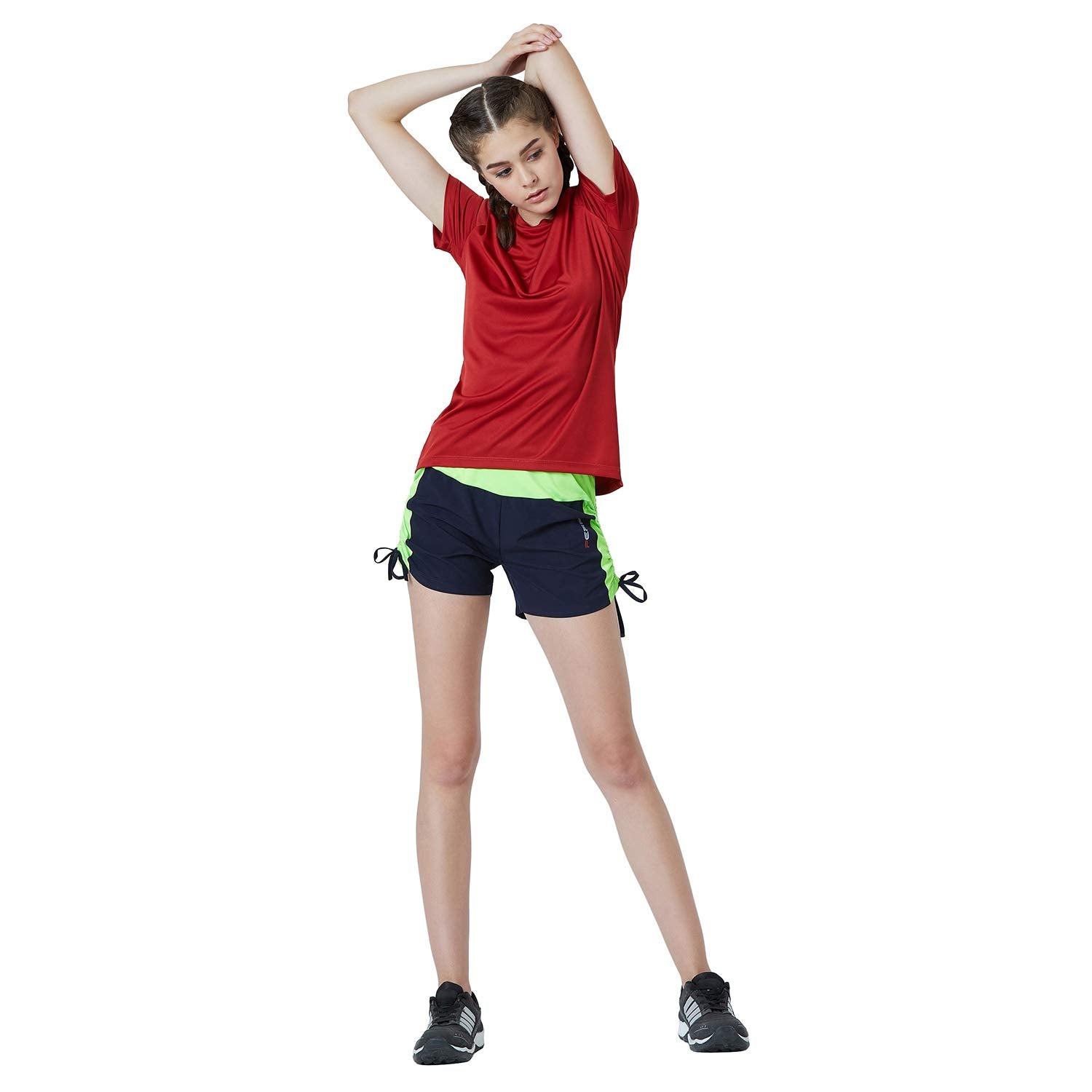 PERF Comfortable Women's Gym Shorts with Sporty Stripe | Elastic Waist | Hypoallergenic & Breathable Fabric | Sweat Absorbent | Ideal for Gym, Exercise, Yoga, Lounge, and Running (PWASSH19027)