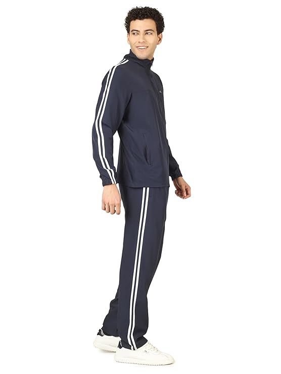 PERF Men’s Polyester Track Suit Set | Full Sleeve Zip-Up Jacket & Track Pants | Regular Fit | Side Stripe Design | Sports & Casual Wear