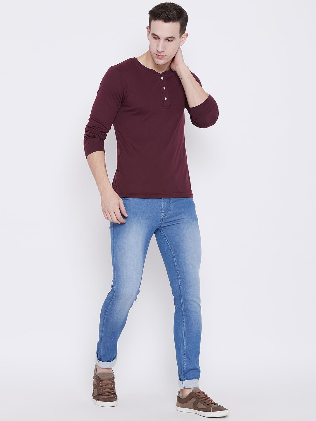 PERF Men's Faded Light Blue Slim Fit Denim Jeans with Lycra – Stretchable and Stylish Casual Wear