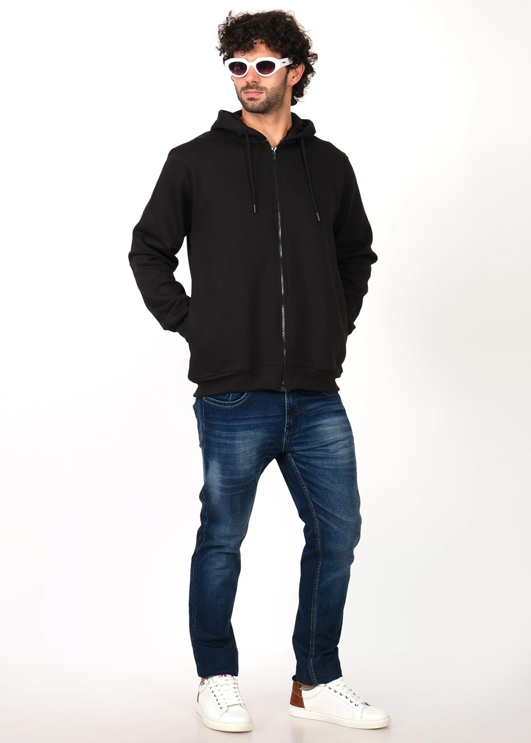 PERF Men's Fleece Hoodie with Zipper, Poly-Cotton Blend, 340 GSM, 3 Thread Fleece with Side Pockets