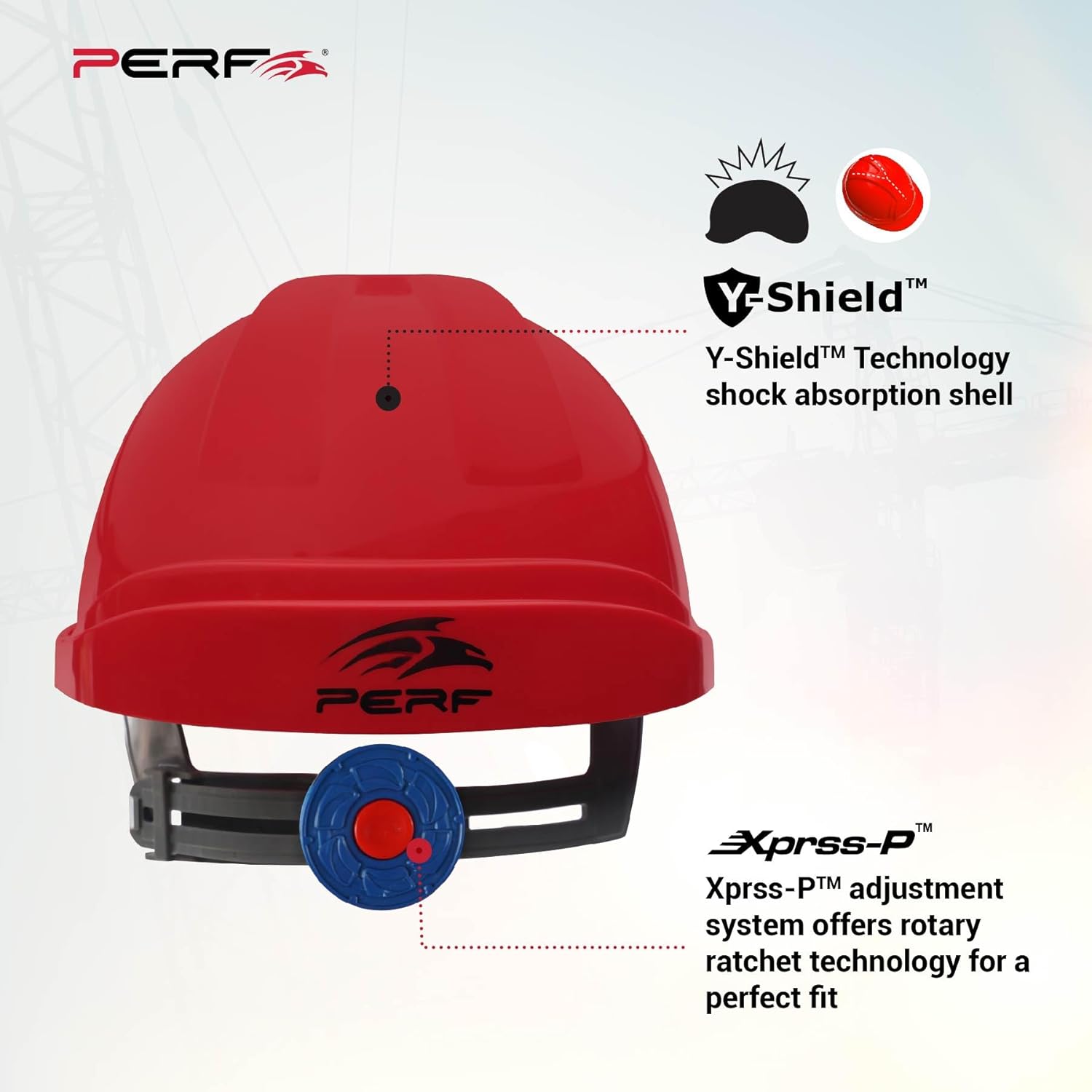 PERF Safety Helmet for Construction & Outdoor Work|Easy 3D Fitting System for Any Head Size|Lightweight|8-Point Support Easy Impact Absorption Sweatband|X Prss-P|Red