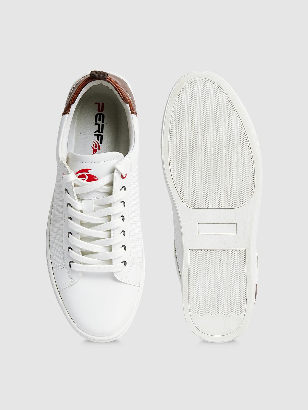 PERF Men’s Sneaker – Stylish PU Upper, Court Rubber Sole, Super Comfortable, Cushioned Insole, Trendy Casual Shoes for Men White-Brown