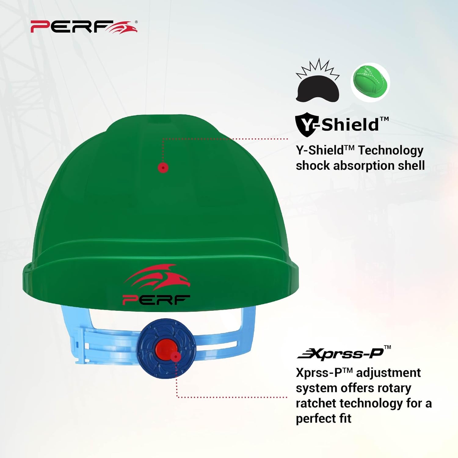 PERF Safety Helmet for Construction & Outdoor Work|Easy 3D Fitting System for Any Head Size|Lightweight|8-Point Support Easy Impact Absorption Sweatband|X Prss-P|Green