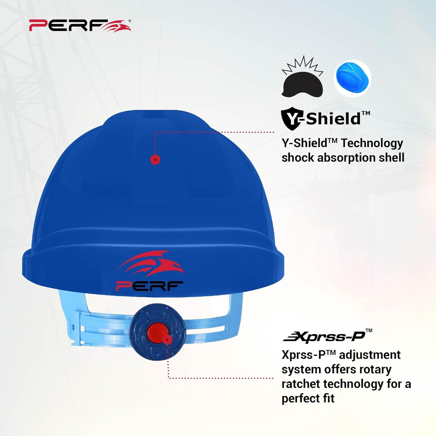 PERF Safety Helmet for Construction & Outdoor Work|Easy 3D Fitting System for Any Head Size|Lightweight|8-Point Support Easy Impact Absorption Sweatband|X Prss-P|Blue
