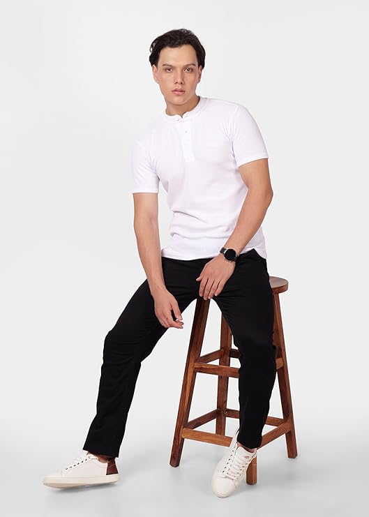 PERF Men's Henley Neck T-Shirt | Cotton Blend Casual Slim Fit Shirt | Half Sleeve Stylish Everyday Tee
