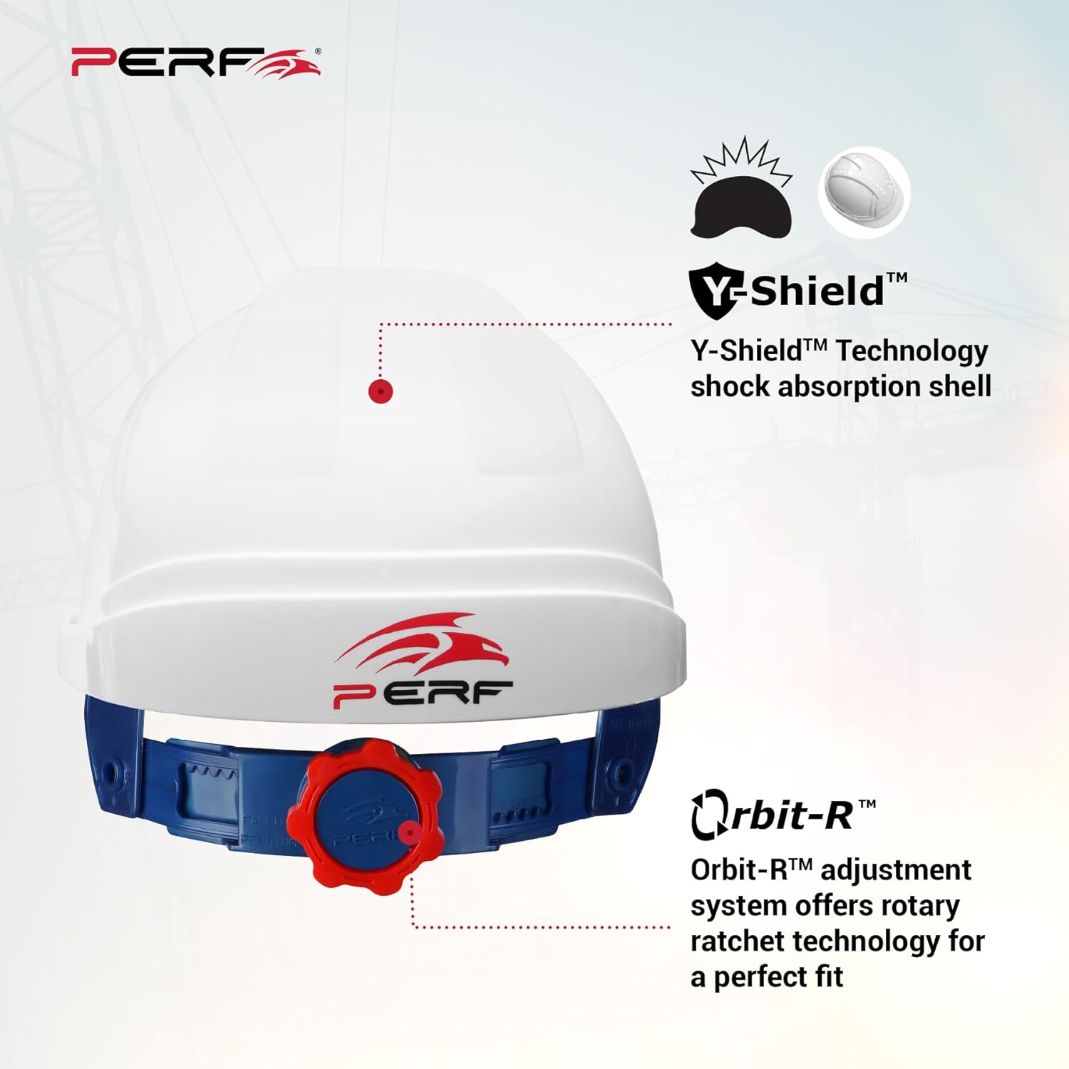 PERF Safety Helmet for Construction & Outdoor Work|Easy 3D Fitting System for Any Head Size|Lightweight|8-Point Support Easy Impact Absorption Sweatband|Orbit-R|White