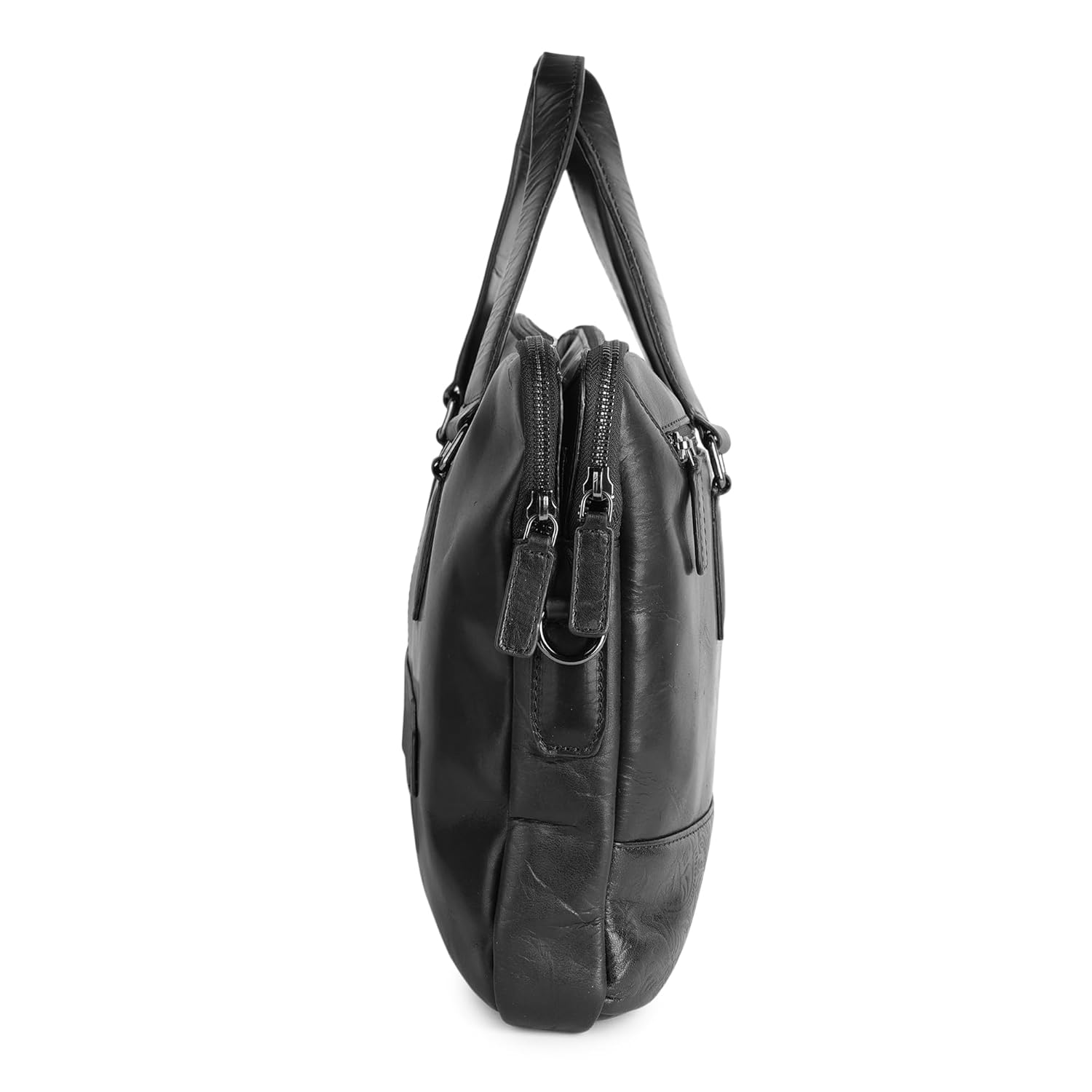 PERF Double Zip Briefcase Bag | Unisex Genuine Leather Office Laptop Bag | Sleek Business Handbag with Dual Compartments