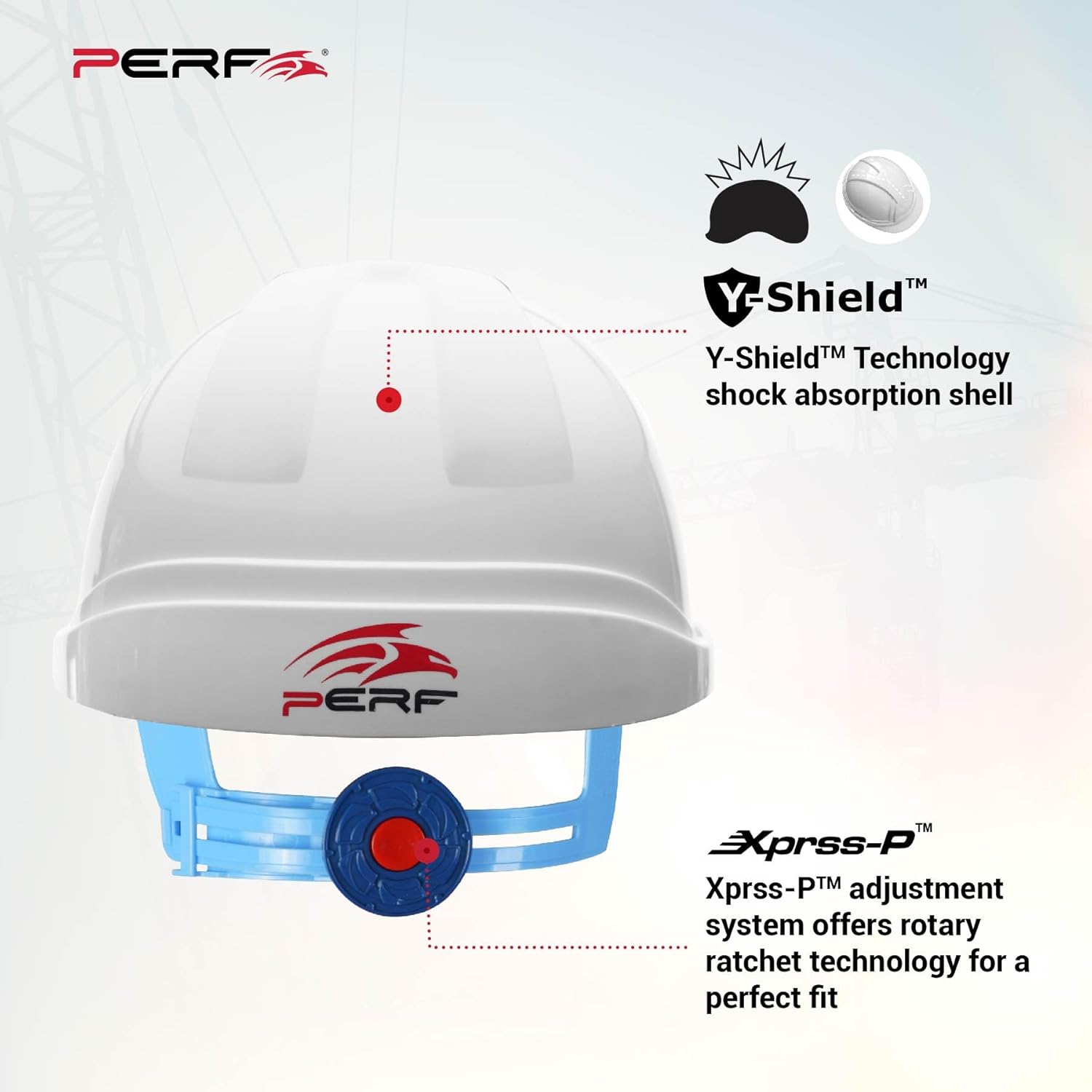 PERF Safety Helmet for Construction & Outdoor Work|Easy 3D Fitting System for Any Head Size|Lightweight|8-Point Support Impact Absorption Sweatband|X Prss-P VEN |White