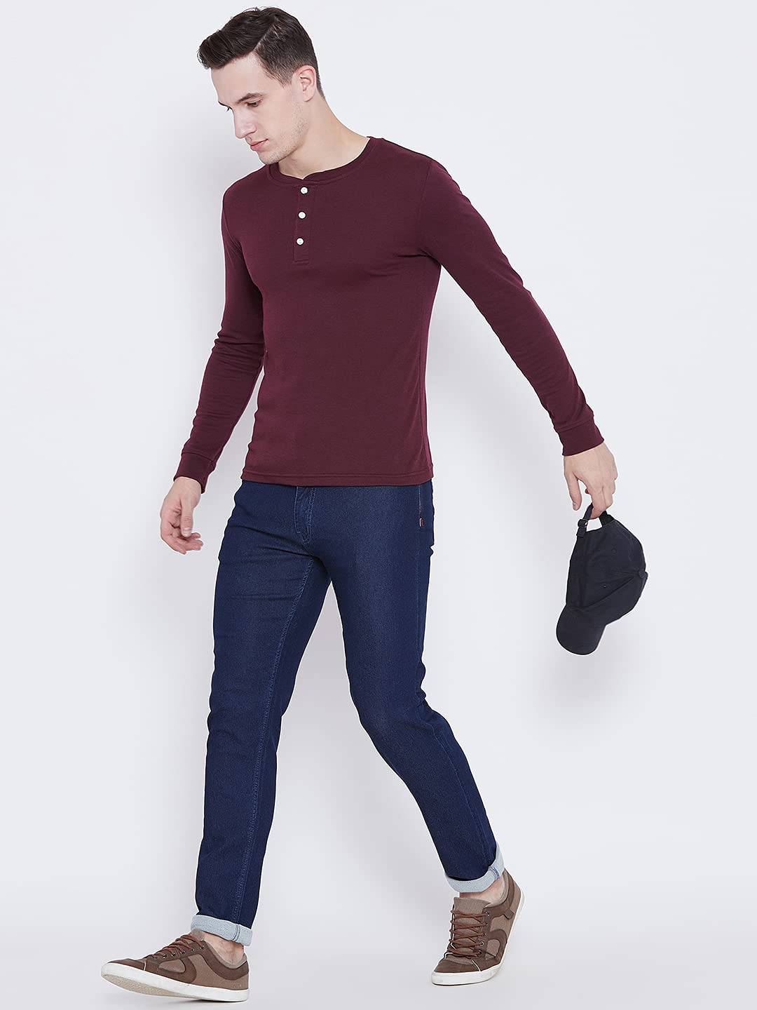 PERF Men's Regular Fit Denim with Button Closure | Stretchable Lycra Denim | Dark Blue Jeans for Casual and Everyday Wear