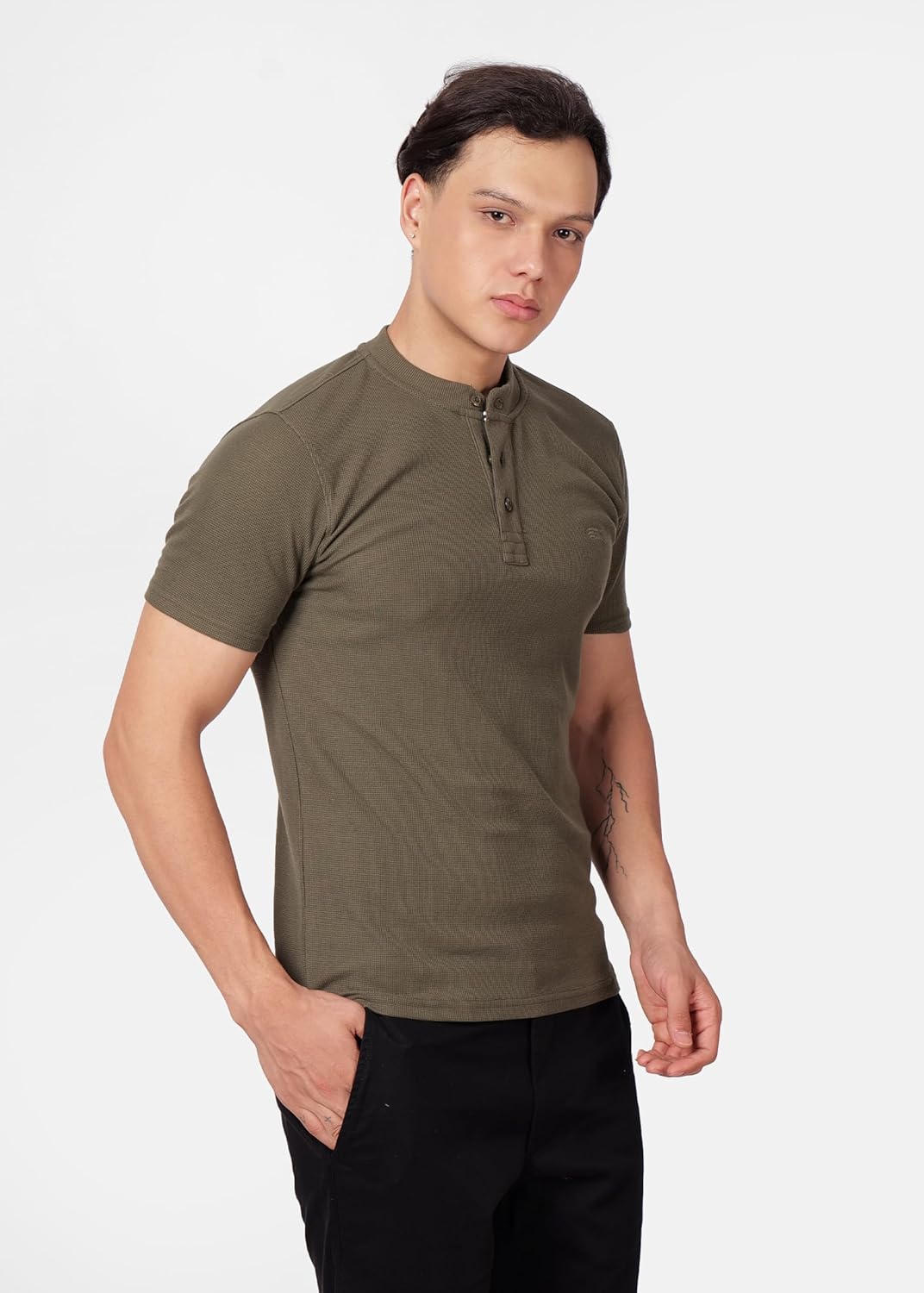 PERF Men's Henley Neck T-Shirt | Cotton Blend Casual Slim Fit Shirt | Half Sleeve Stylish Everyday Tee