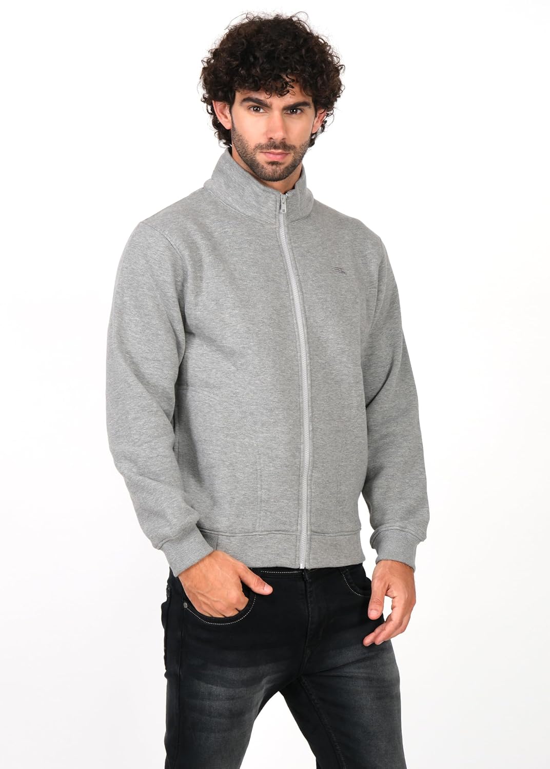 PERF Poly Cotton High Neck Fleece Jacket - 3-Thread Warm Fleece with Zipper and Pockets