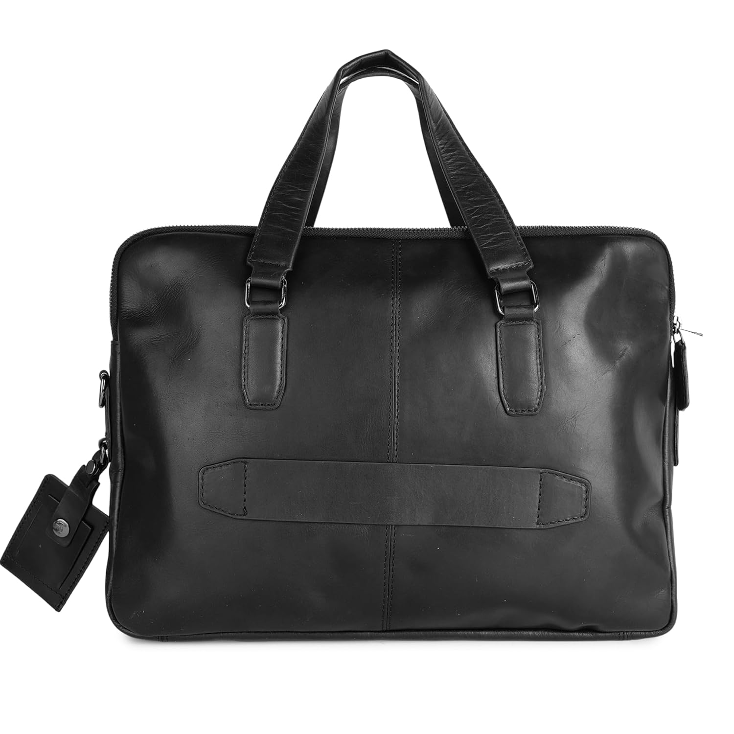 PERF Double Zip Briefcase Bag | Unisex Genuine Leather Office Laptop Bag | Sleek Business Handbag with Dual Compartments