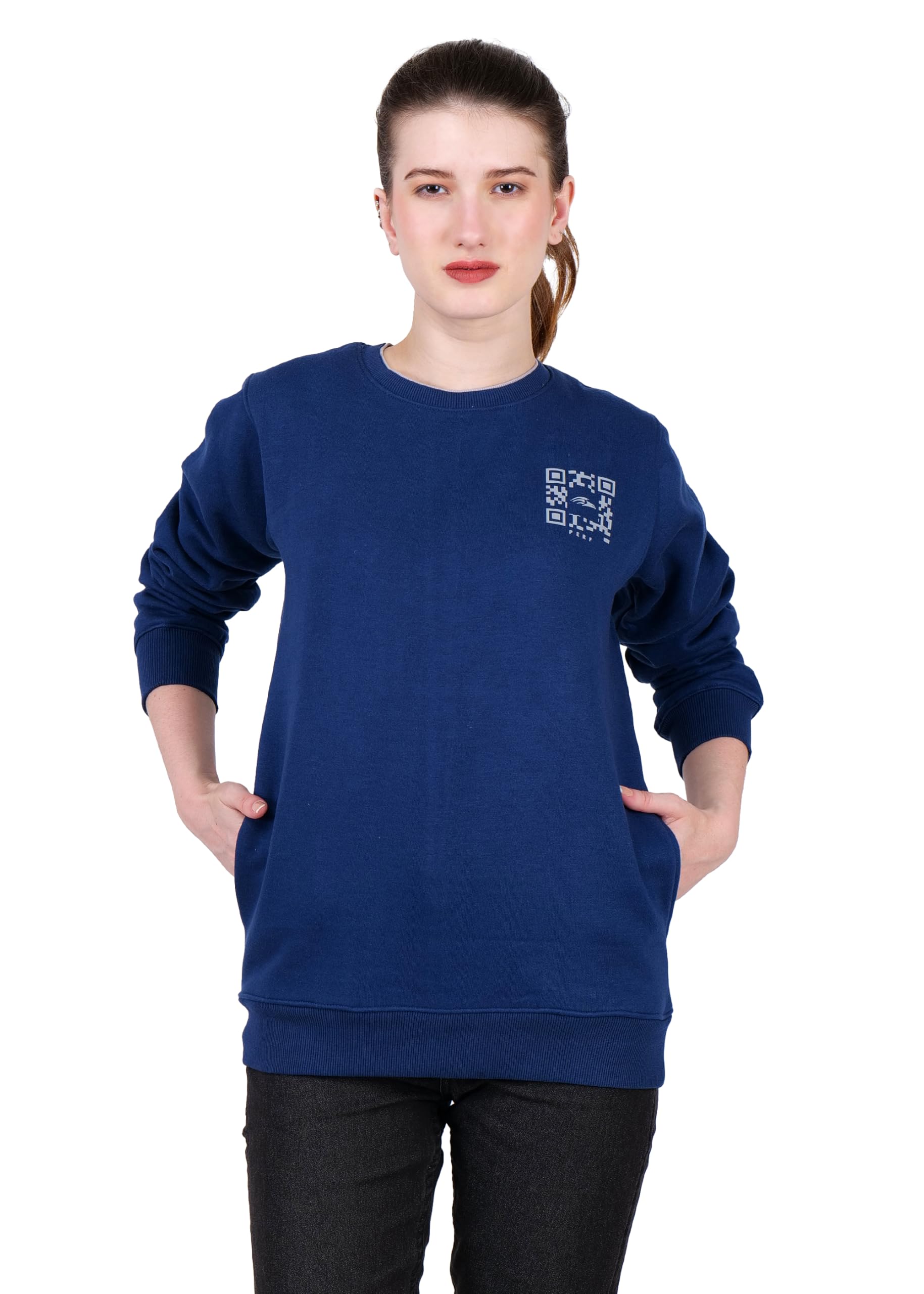 PERF Women’s Soft Fleece Sweatshirt – Denim Blue, Poly-Cotton Blend, 340 GSM Warmth