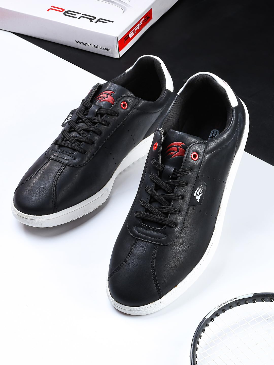 PERF Men's White Sneakers - Stylish & Trendy Casual Shoes, PU Upper, TPR Sole, Super Comfortable, Lightweight Fashion Sneakers