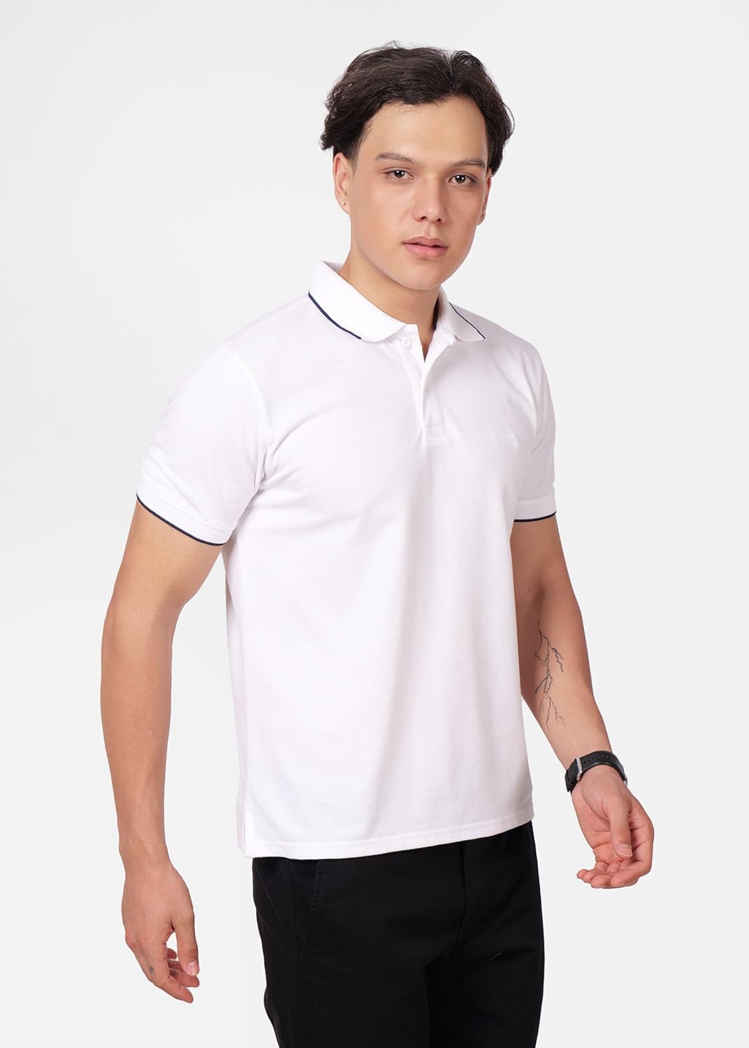 PERF Men's Waffle Polo T-Shirt with Tipping | Stylish Cotton-Polyester Blend Polo for Casual & Activewear