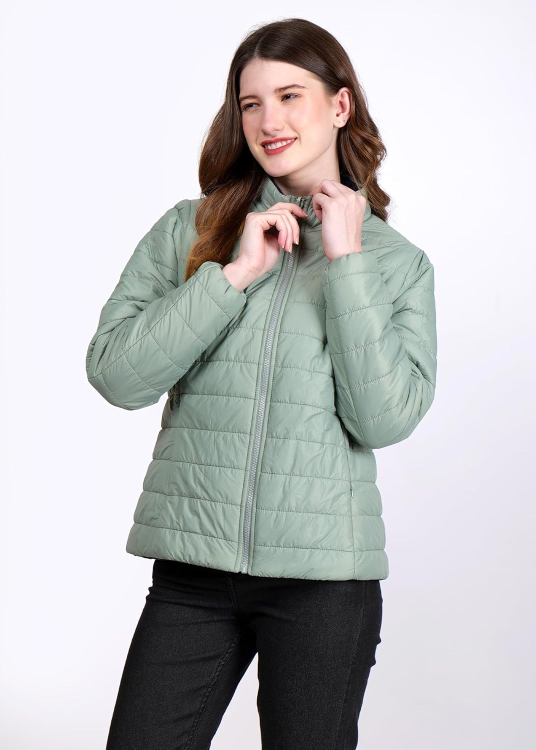 PERF Women’s Reversible Jacket – Lightweight, 20-D Nylon, Dual Color Design with Zippered Side Pockets – Pista Green & Navy Blue