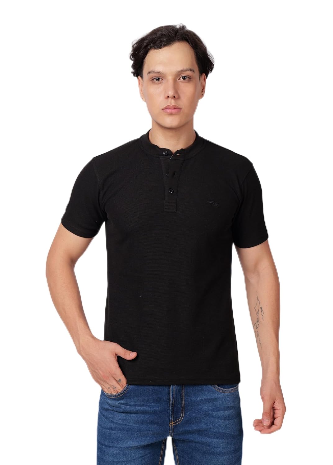 PERF Men's Henley Neck T-Shirt | Cotton Blend Casual Slim Fit Shirt | Half Sleeve Stylish Everyday Tee