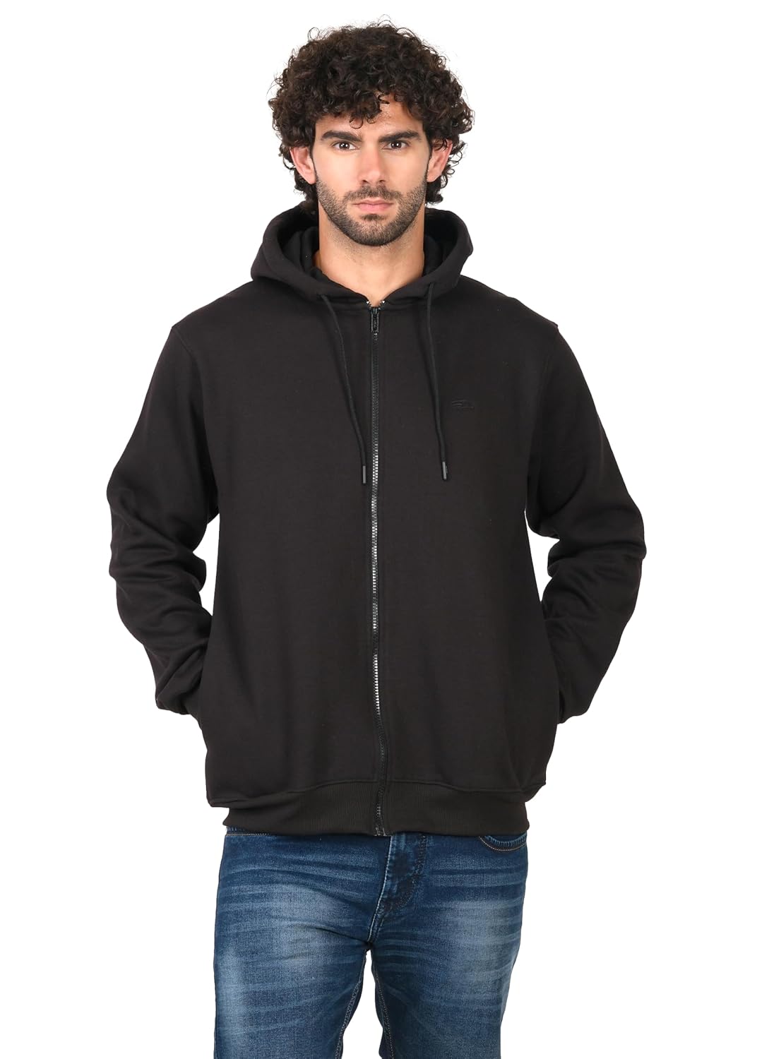 PERF Men's Fleece Hoodie with Zipper, Poly-Cotton Blend, 340 GSM, 3 Thread Fleece with Side Pockets