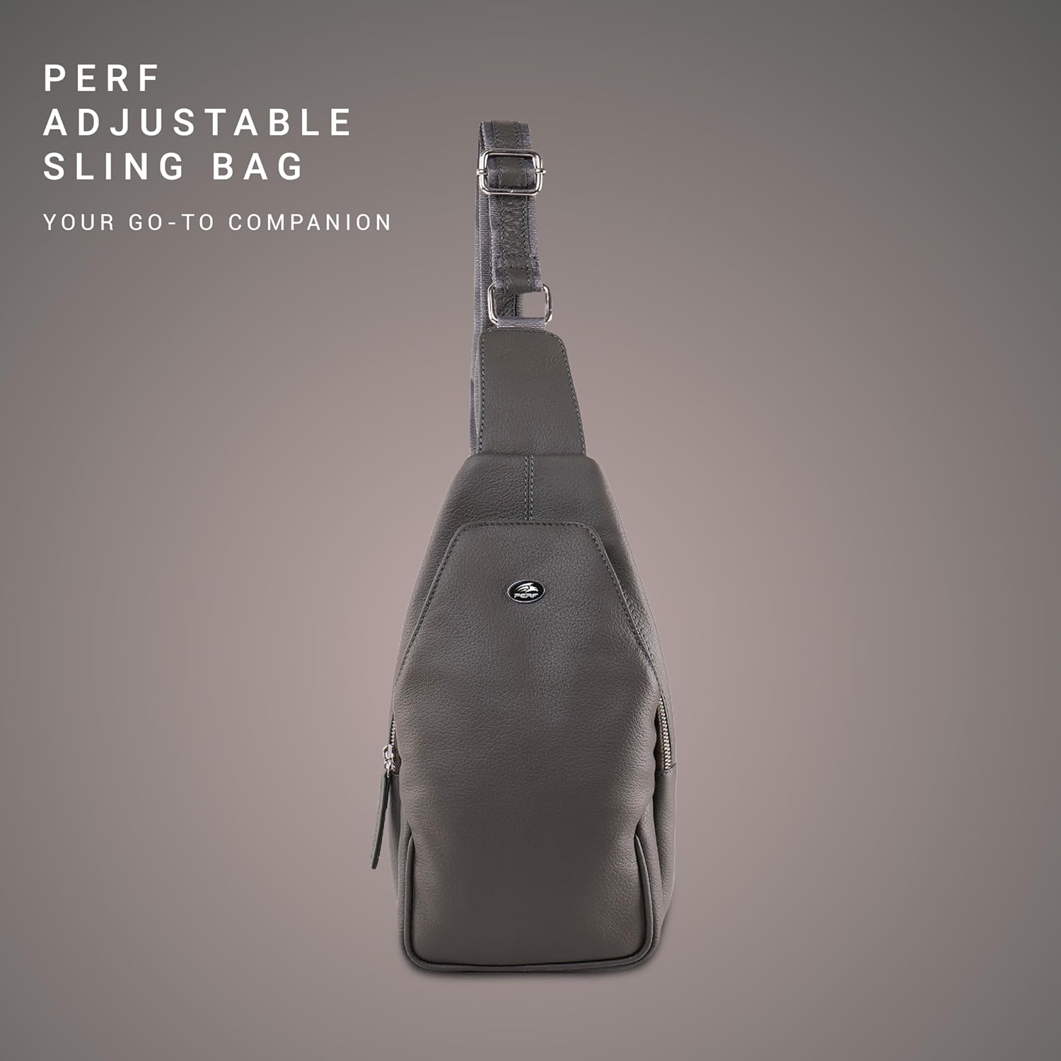 PERF Genuine Leather Adjustable Sling Bag | Unisex Crossbody Travel & Office Messenger Bag | Slim & Spacious Side Bag for Men & Women