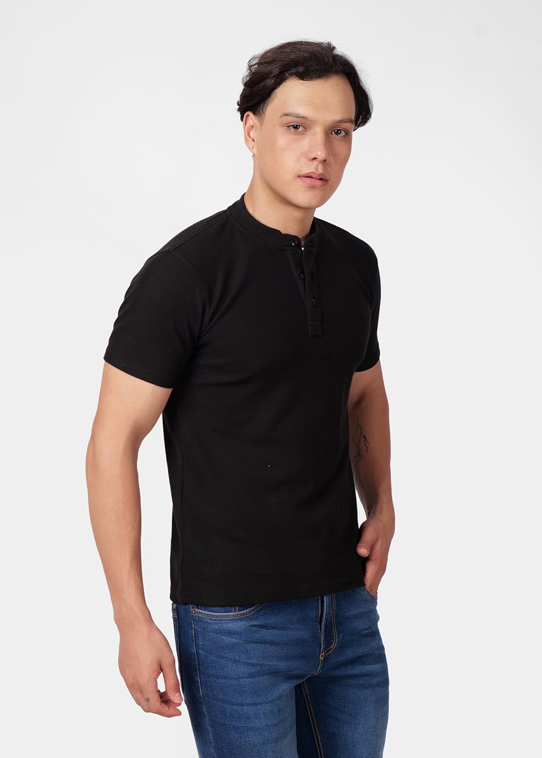 PERF Men's Henley Neck T-Shirt | Cotton Blend Casual Slim Fit Shirt | Half Sleeve Stylish Everyday Tee
