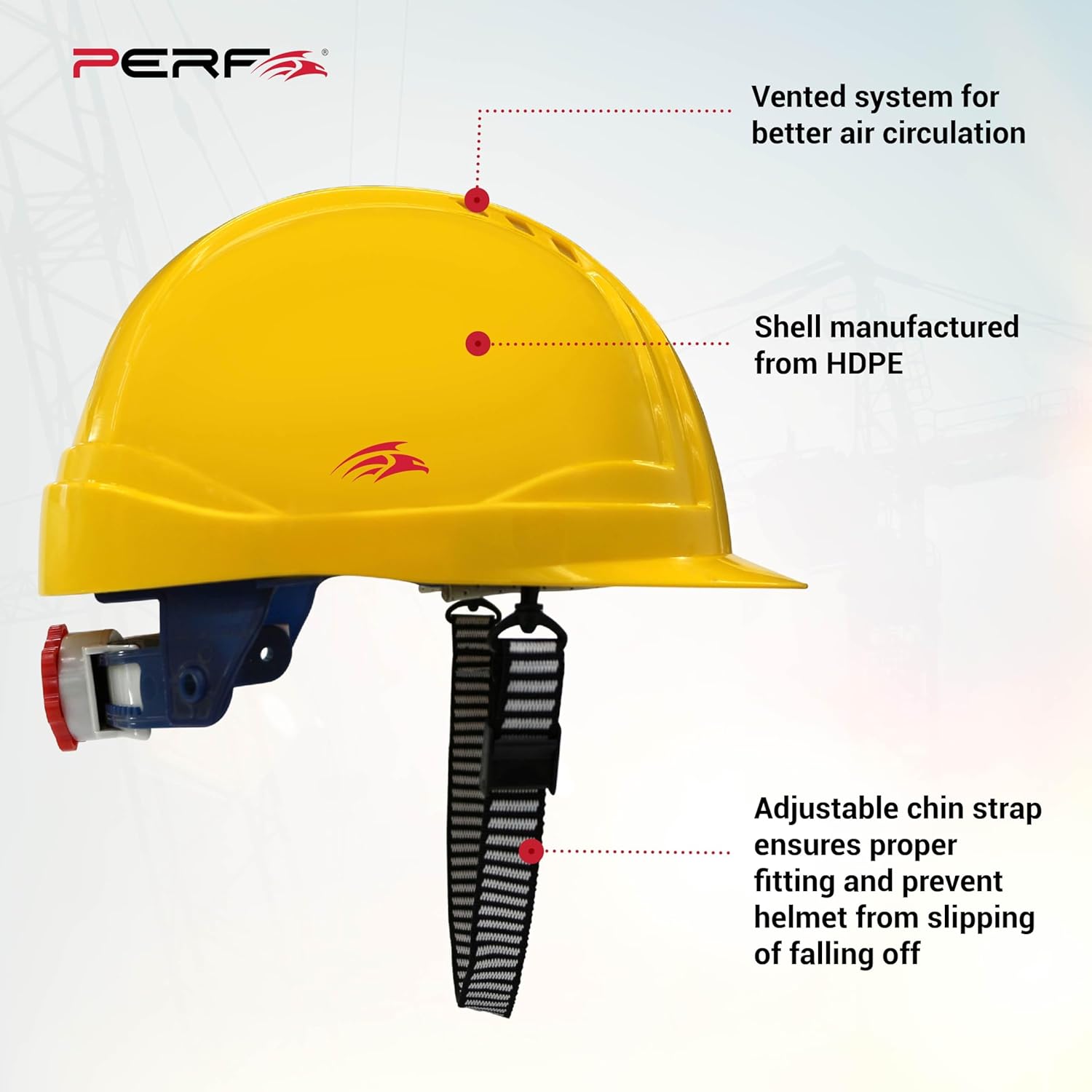 PERF Safety Helmet for Construction, Outdoor Work|Easy 3D Fitting System for Any Head Size|Lightweight|8-Point Support Easy Impact Absorption Sweatband|X Prss-P|Yellow