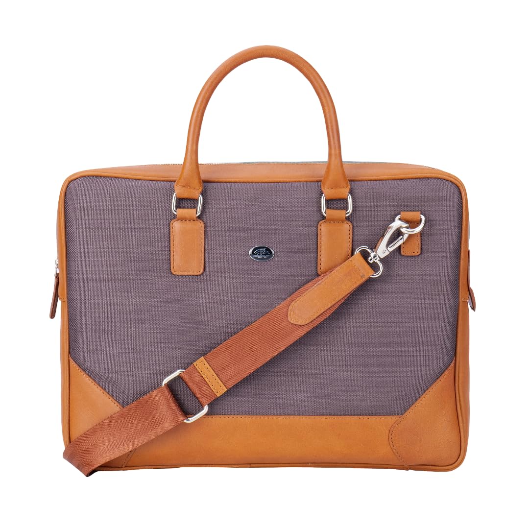PERF Unisex Genuine Leather Bag for 14 Inch Laptop | Office Travel Messenger Bag with Detachable Strap & Organizer Pockets | Stylish Compact Travel Shoulder Bag for Men & Women