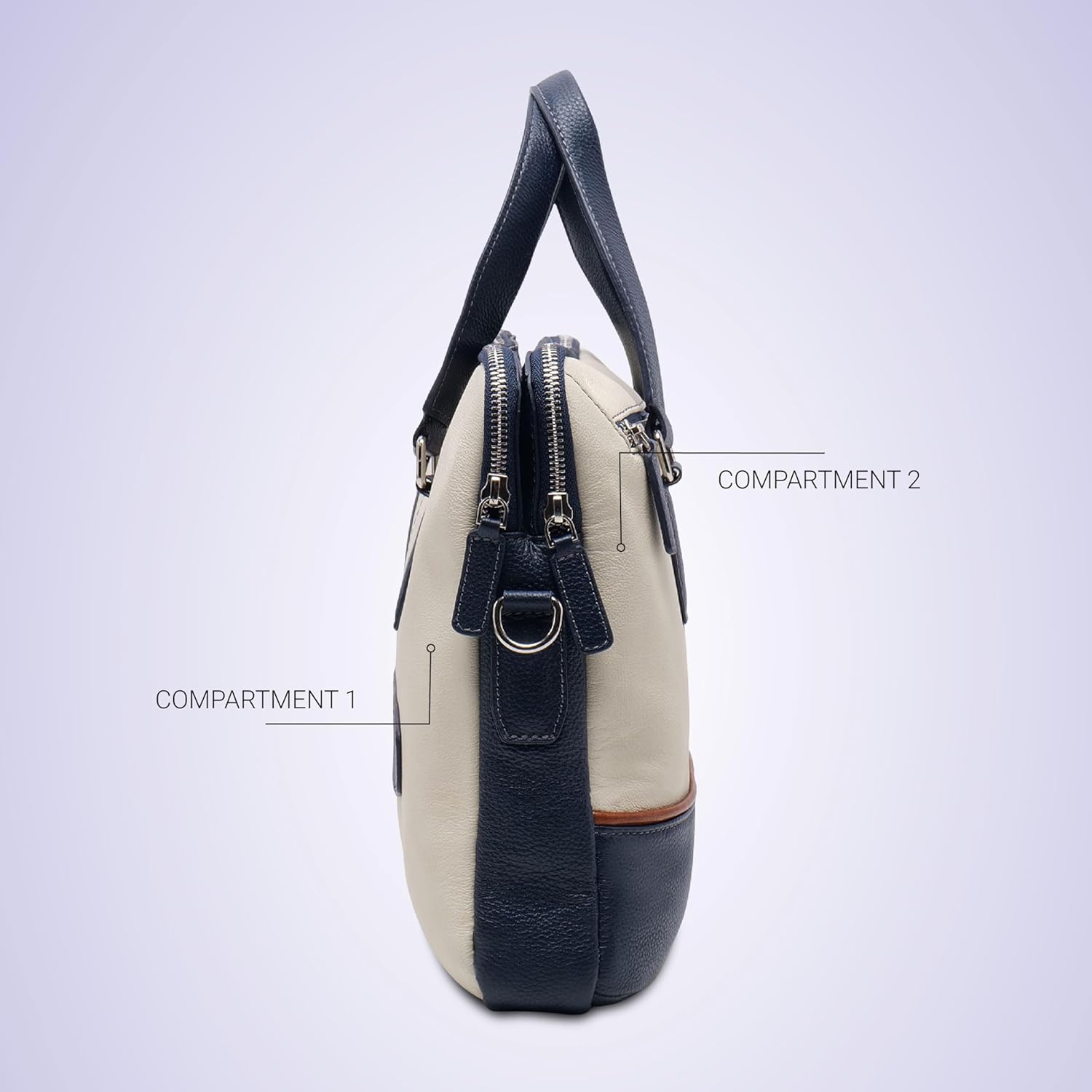 PERF Double Zip Briefcase Bag | Unisex Genuine Leather Office Laptop Bag | Sleek Business Handbag with Dual Compartments