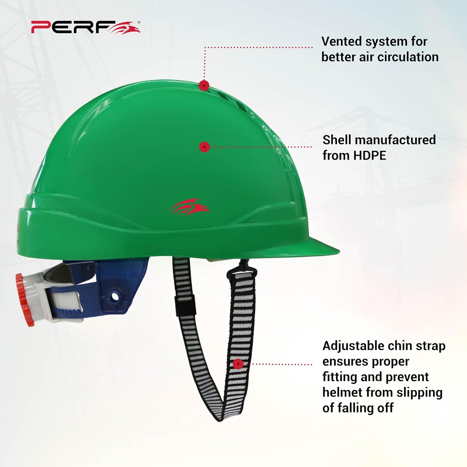 PERF Safety Helmet for Construction & Outdoor Work|Easy 3D Fitting System for Any Head Size|Lightweight|8-Point Support Easy Impact Absorption Sweatband|X Prss-P|Green