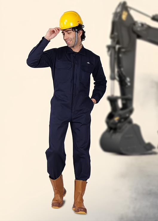 PERF GR100 Industrial Cotton Coverall with Reflective Tape | 240 GSM Durable Workwear for Men | Protective Boiler Suit for Industrial, Construction & Engineering Use