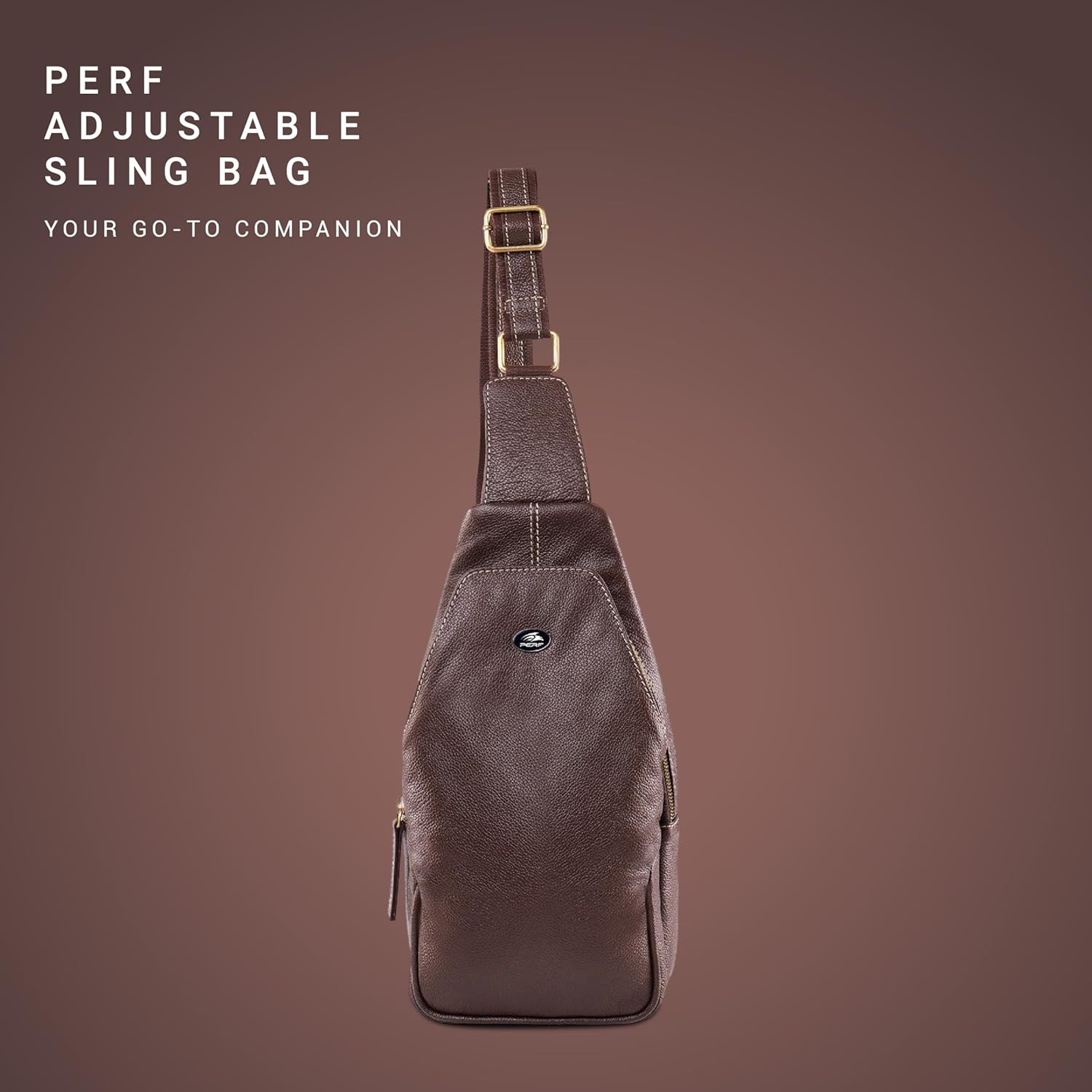 PERF Genuine Leather Adjustable Sling Bag | Unisex Crossbody Travel & Office Messenger Bag | Slim & Spacious Side Bag for Men & Women