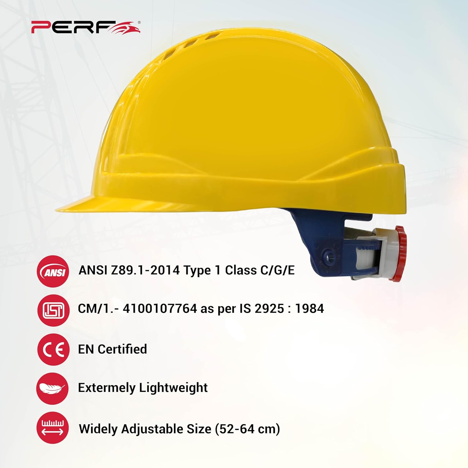 PERF Safety Helmet for Construction, Outdoor Work|Easy 3D Fitting System for Any Head Size|Lightweight|8-Point Support Easy Impact Absorption Sweatband|X Prss-P|Yellow
