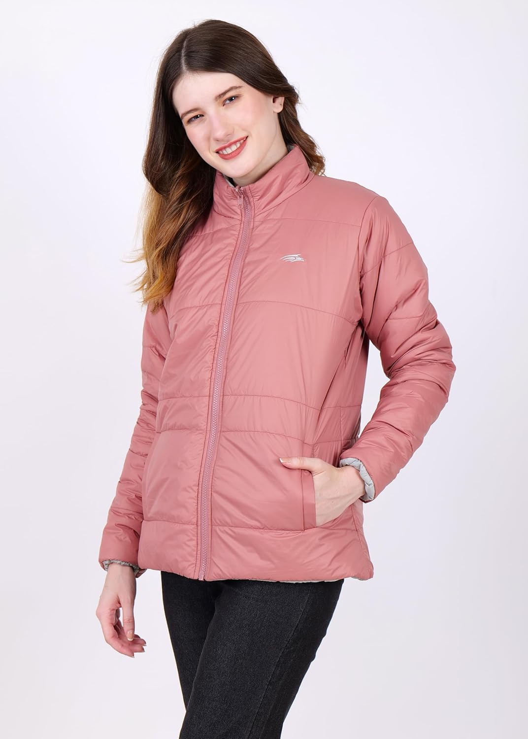 PERF Women’s Reversible Jacket – 20-D Nylon Fabric, Two-Color Design, Pink & Light Grey, with Zippered Side Pockets